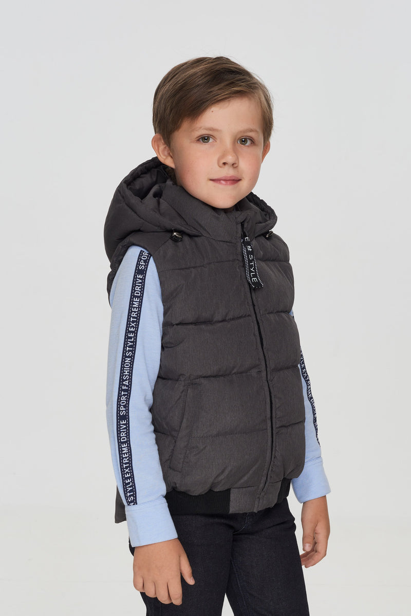 Hooded Quilted Sleeveless Jacket, grey melange.