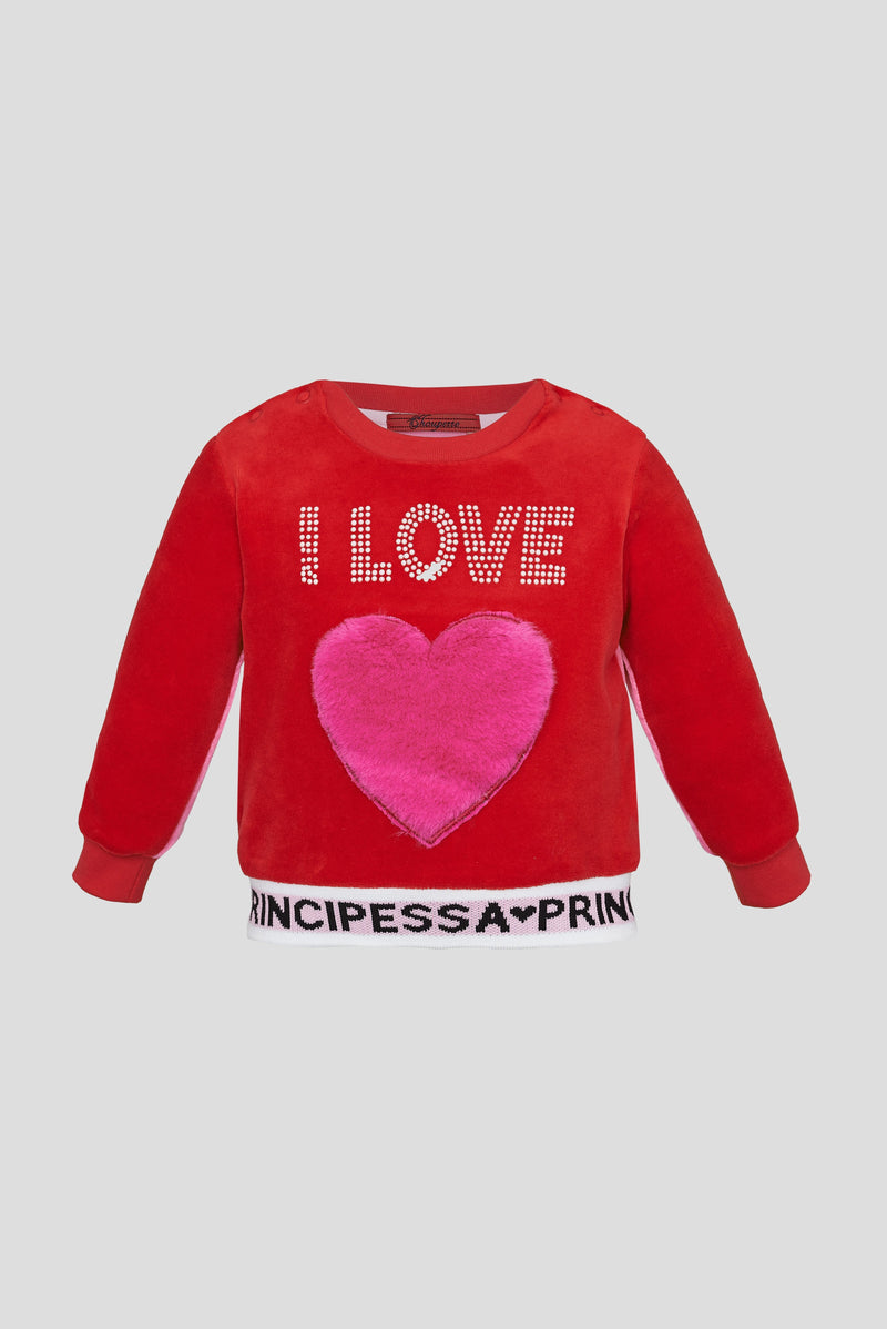 Applique Velour Sweatshirt, red and pink