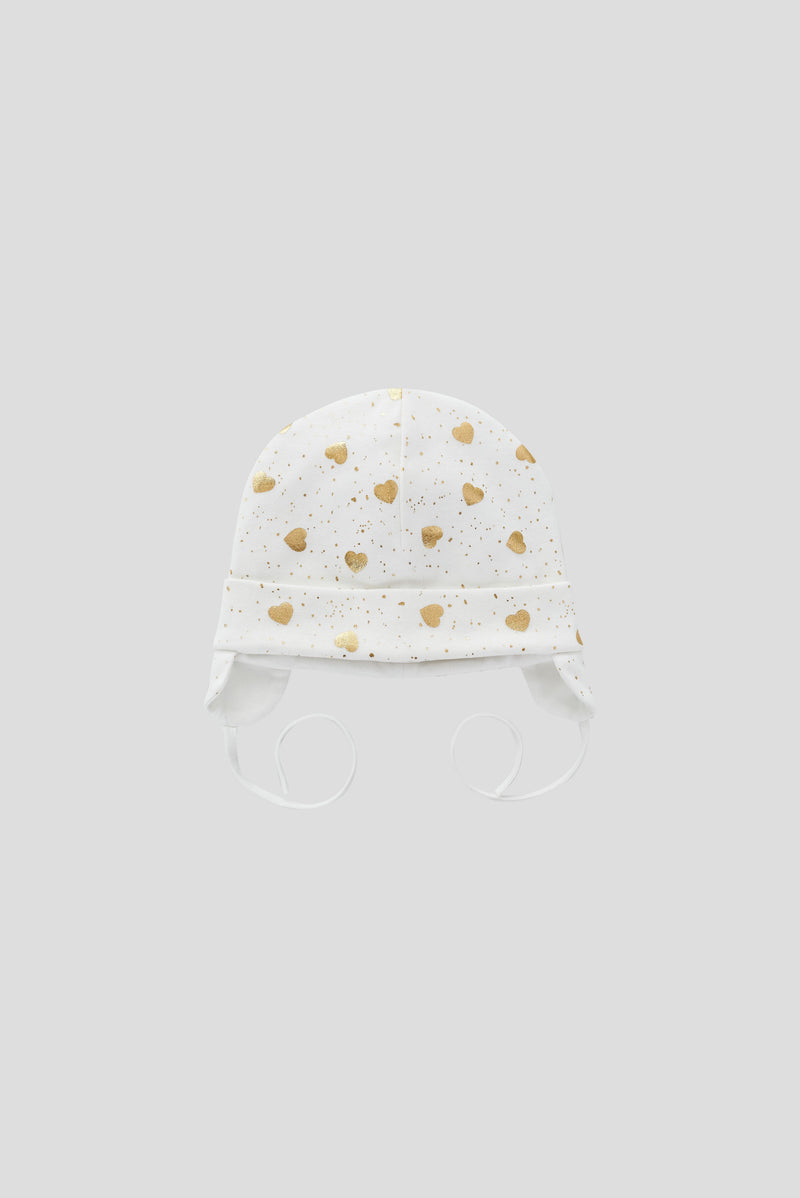 Ecru & gold knitted hat