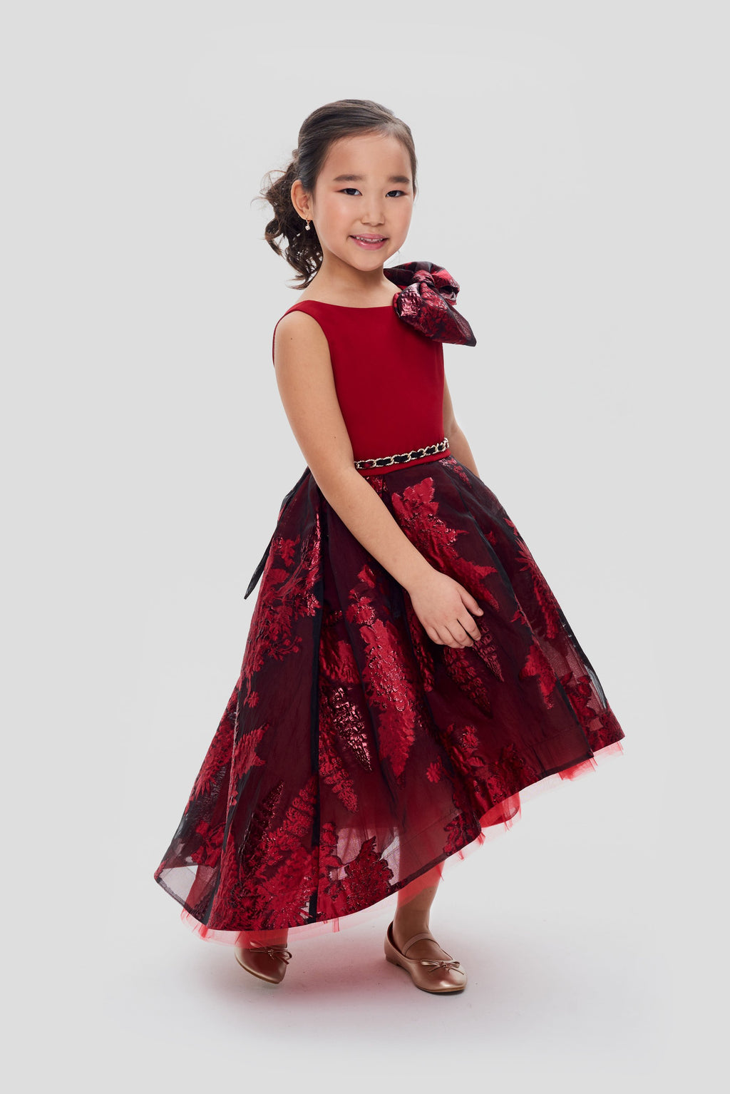 Brocade Poufy Skirt Dress, red