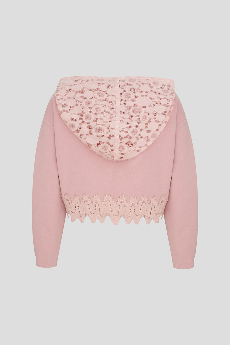 Velour Effect Lace Decorated Footer Sweatshirt