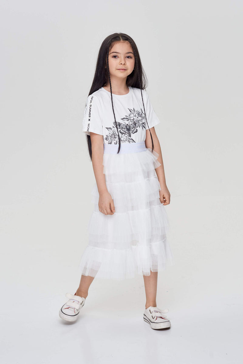 Pleated Multitiered Skirt, ecru