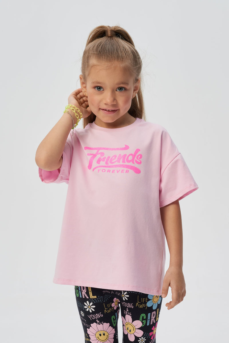 Printed lush sleeves-wings T-Shirt, pink