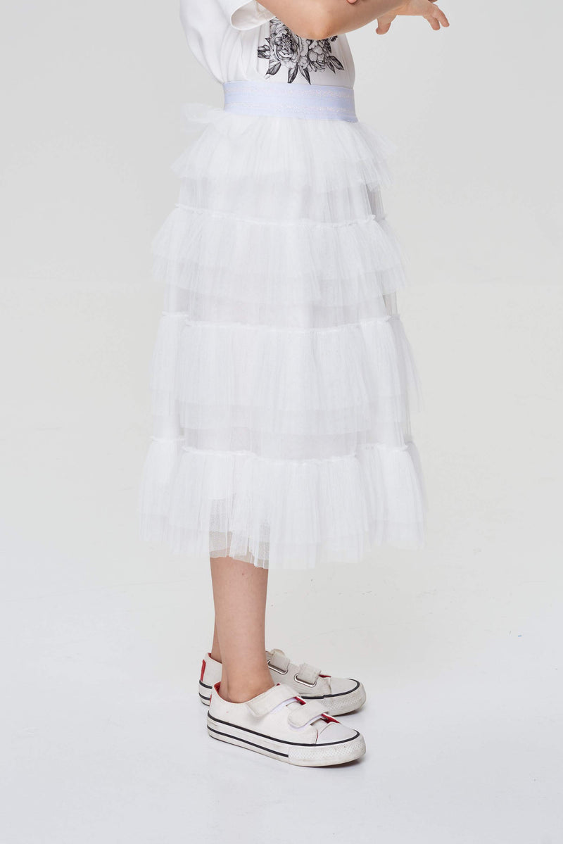 Pleated Multitiered Skirt, ecru