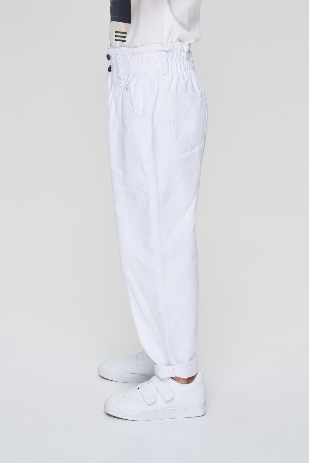 High-waisted Denim Pants, white