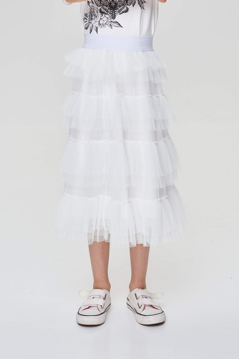 Pleated Multitiered Skirt, ecru