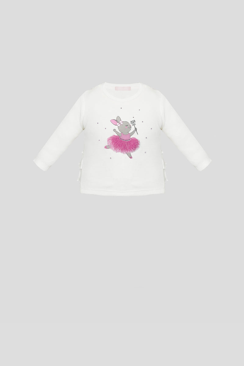 Ecru bunny printed LS tee