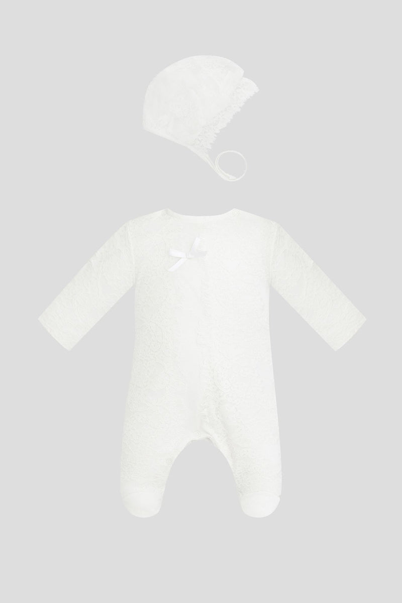 Lace Smart Set (Overall and Bonnet), ecru