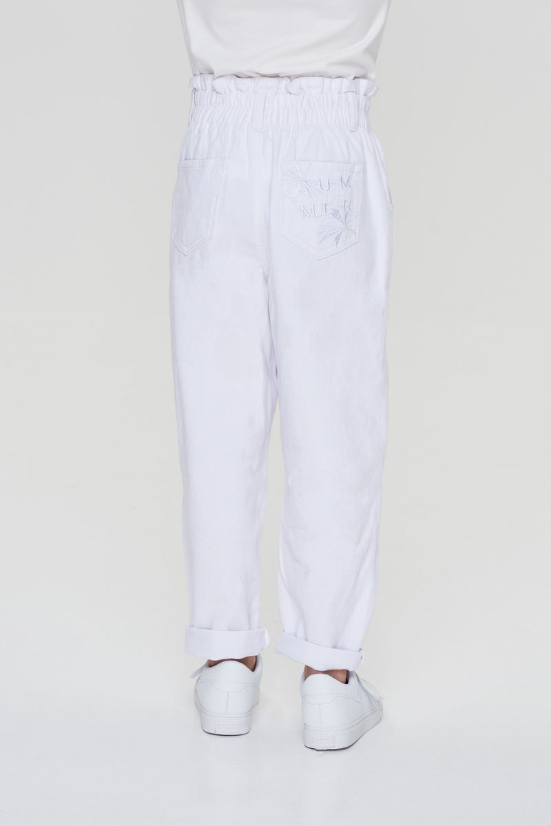 High-waisted Denim Pants, white