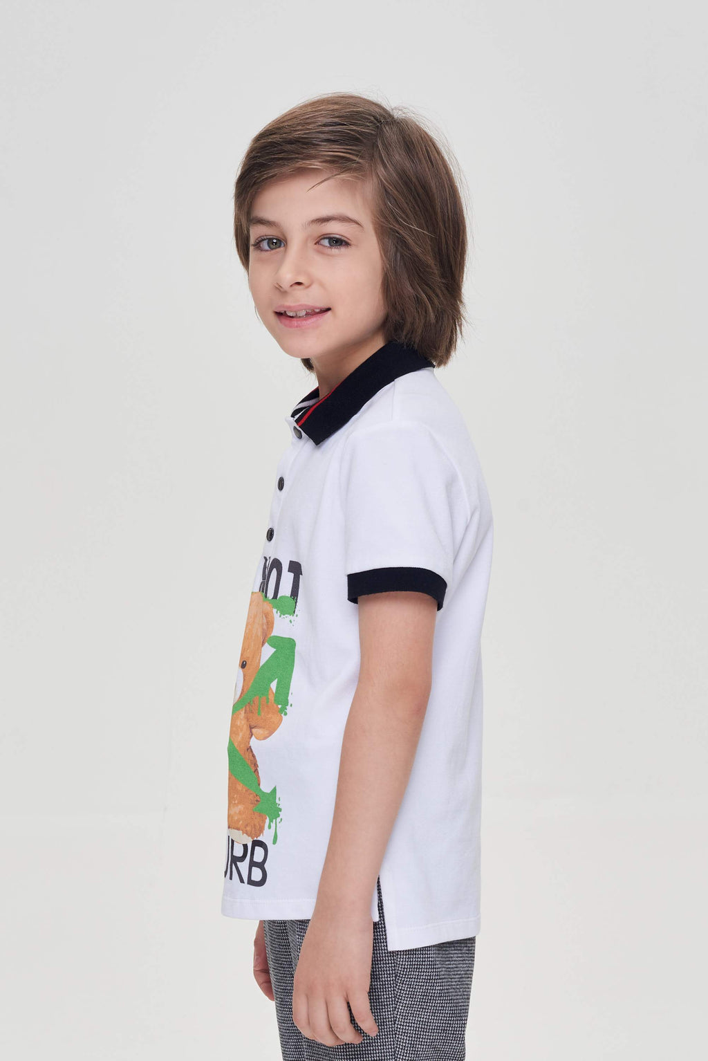 Ecru printed polo t-shirt