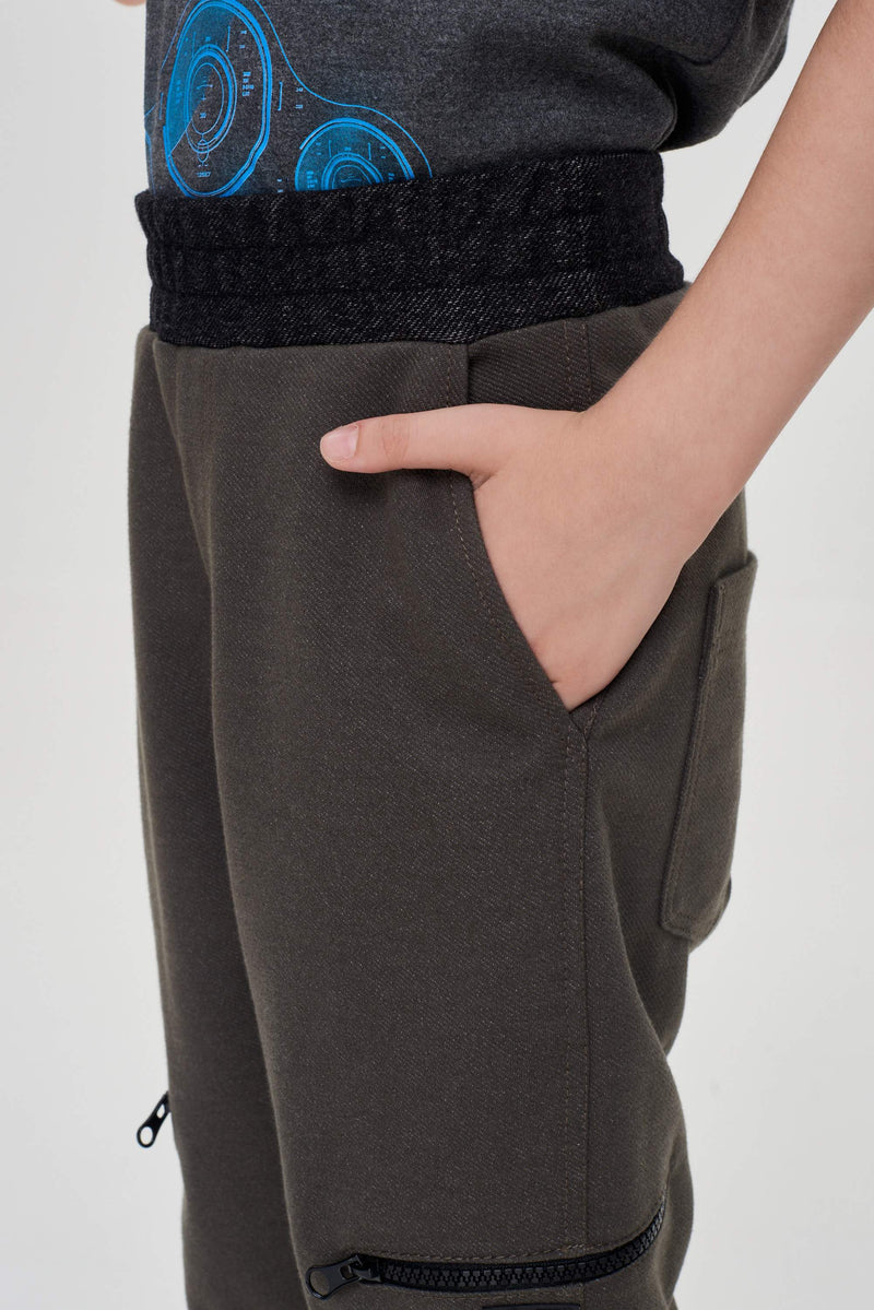 Knitted Denim Trousers, khaki