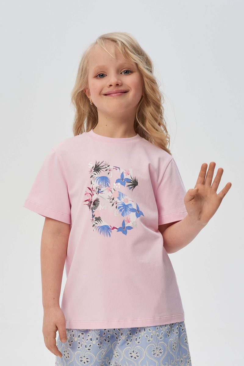 Print decorated T-Shirt, pink