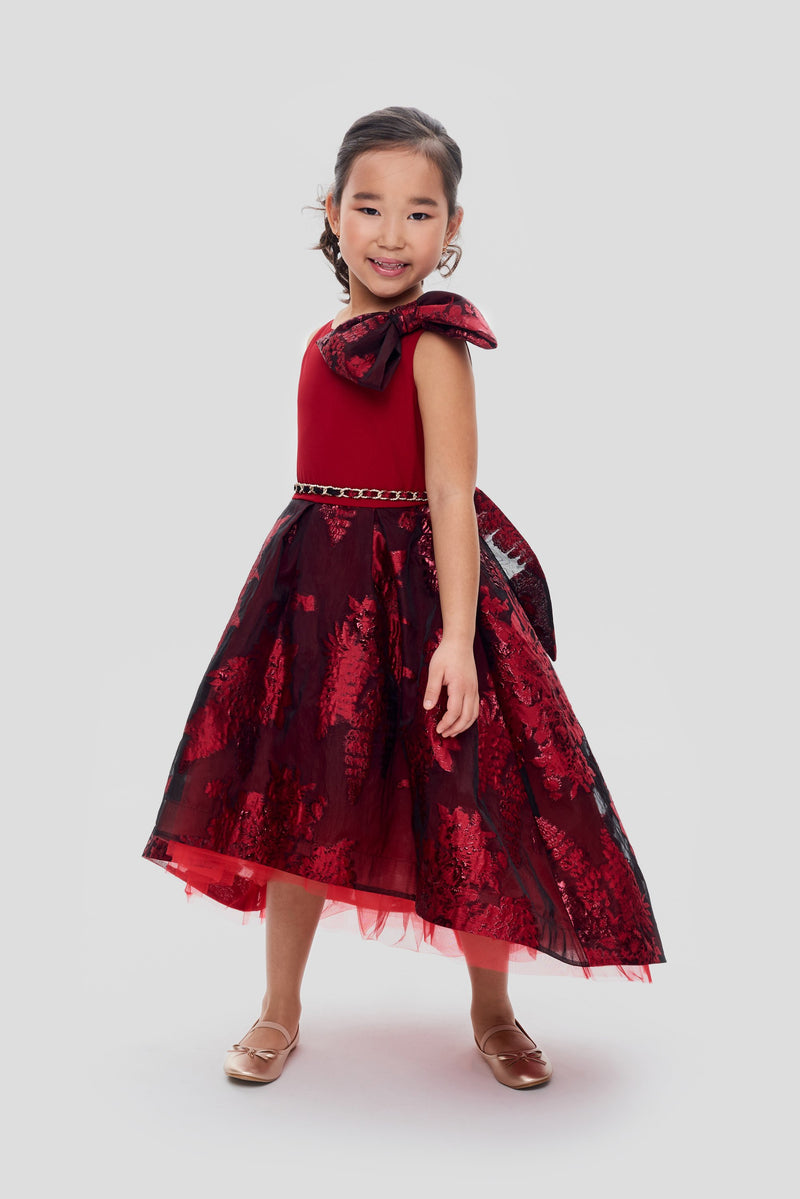 Brocade Poufy Skirt Dress, red