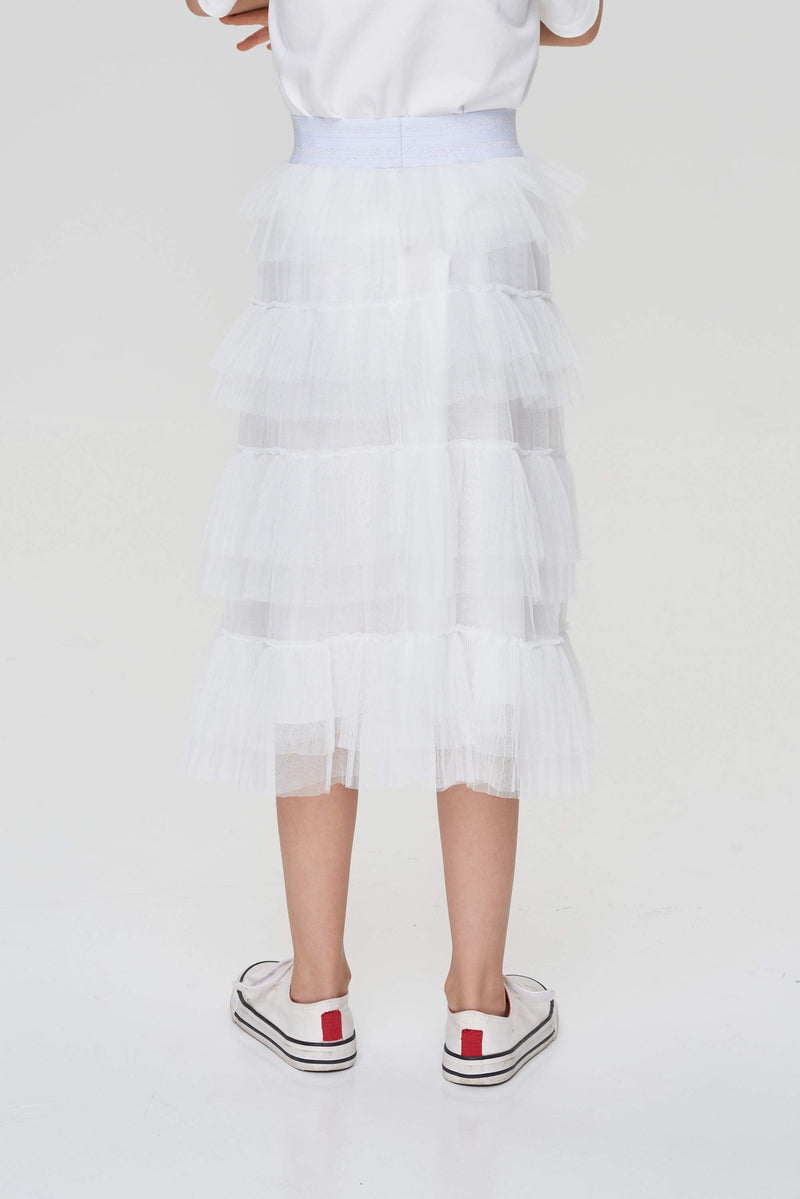 Pleated Multitiered Skirt, ecru