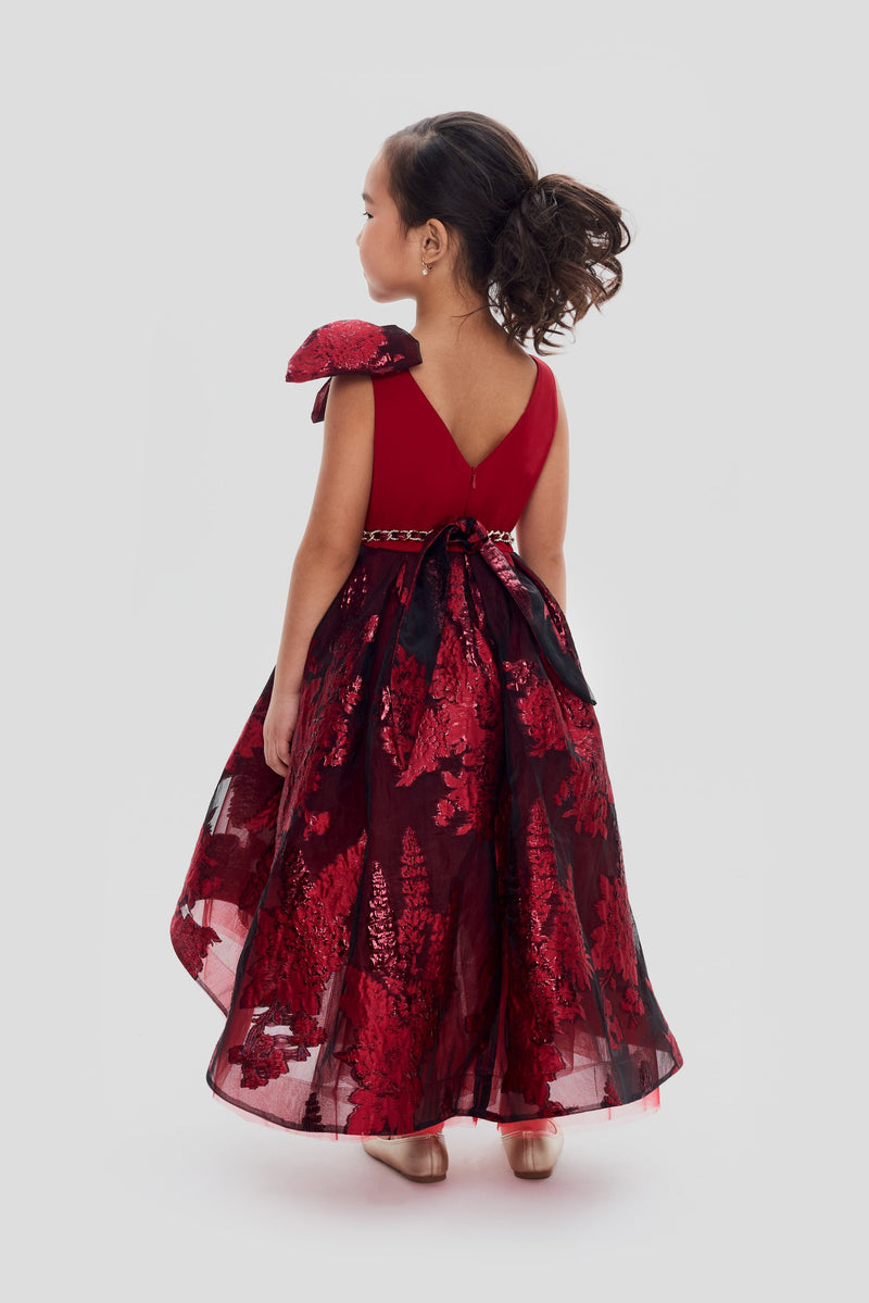 Brocade Poufy Skirt Dress, red